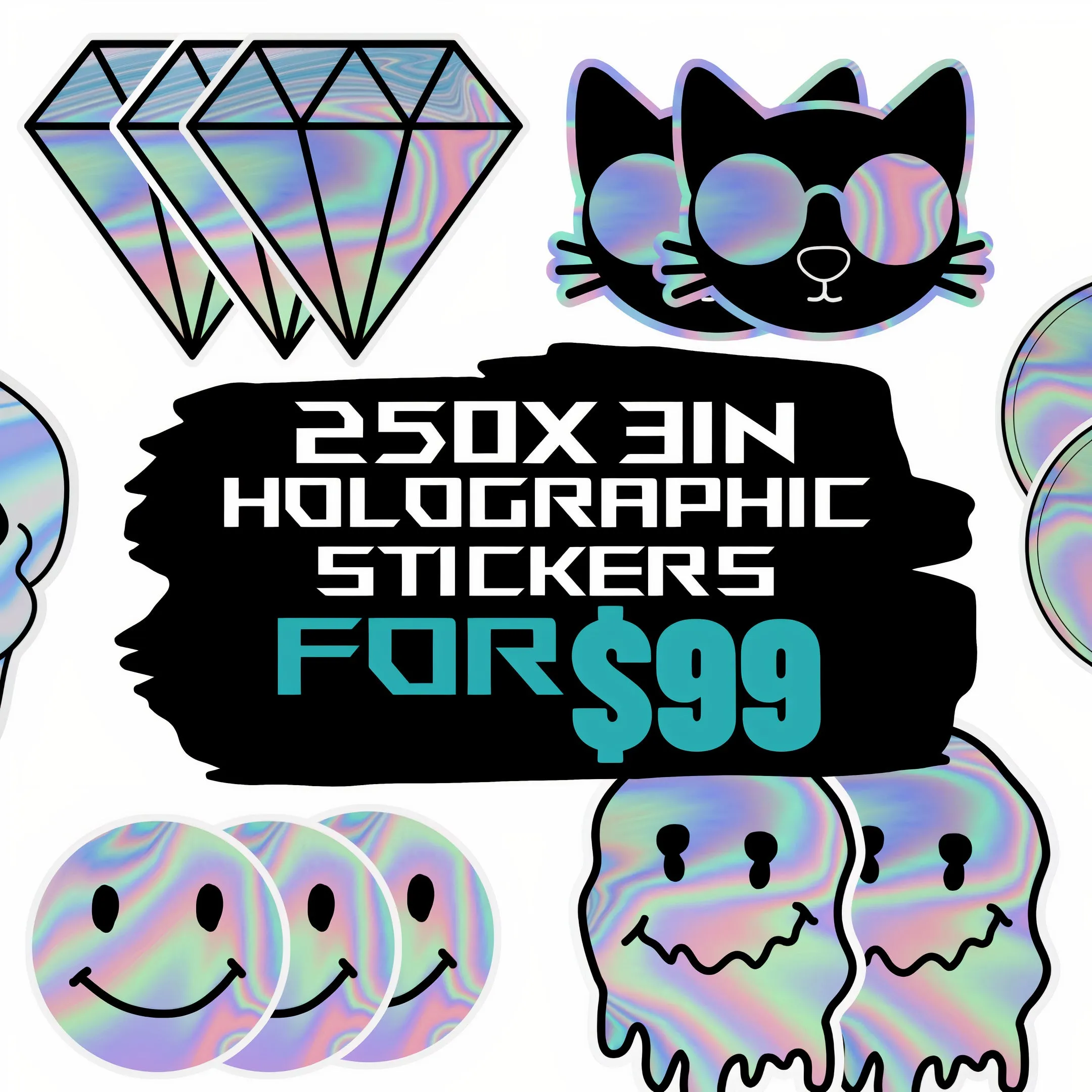 250x Holographic Stickers for $99 | 3"