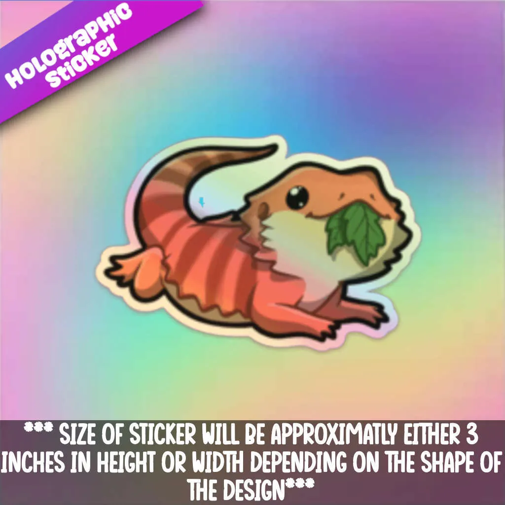 Bearded Dragon with Leaf Holographic Sticker