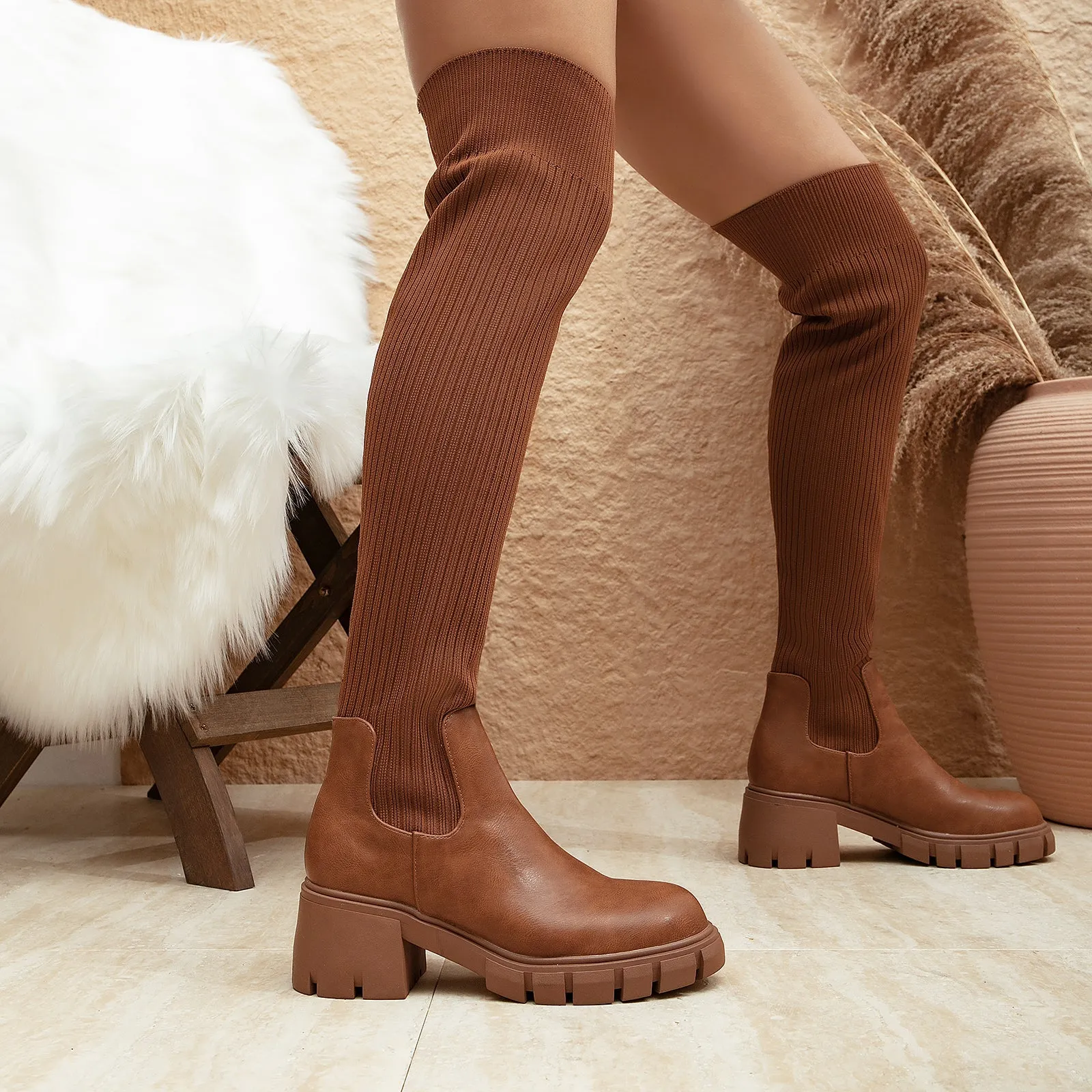 binfenxie- Women British Style Block Boots