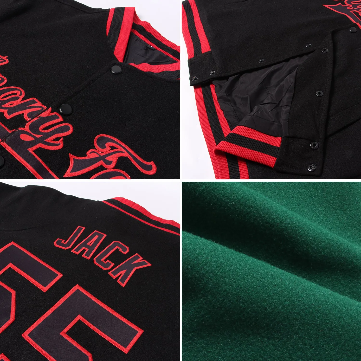 Custom Kelly Green Purple-White Bomber Full-Snap Varsity Letterman Two Tone Jacket