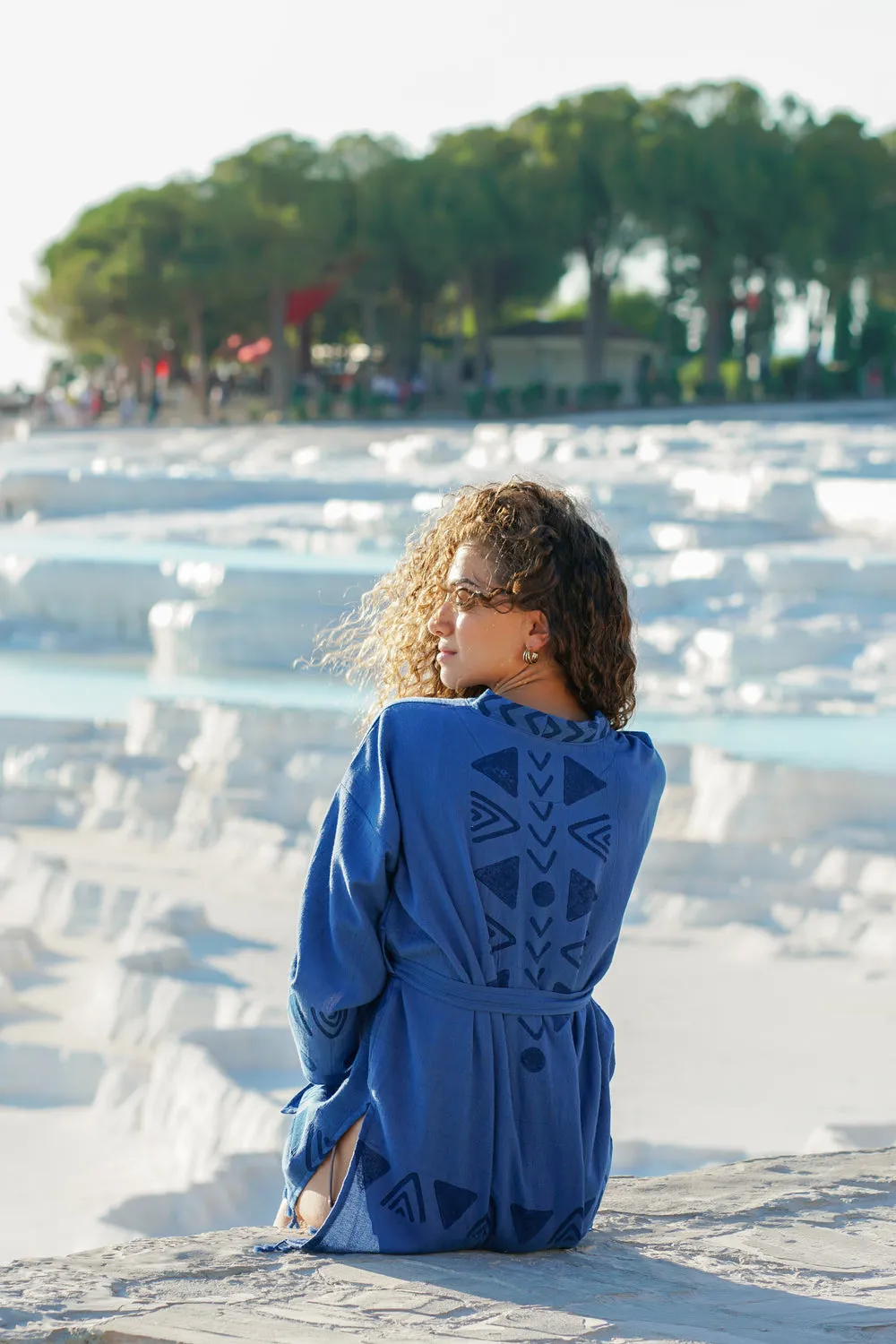Geometric Print Kimono - Navy Blue