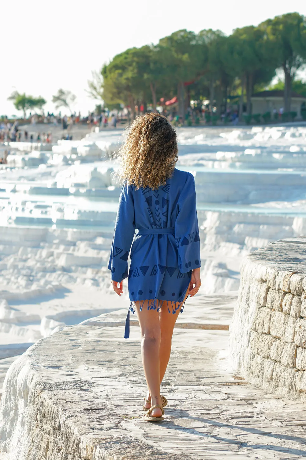 Geometric Print Kimono - Navy Blue