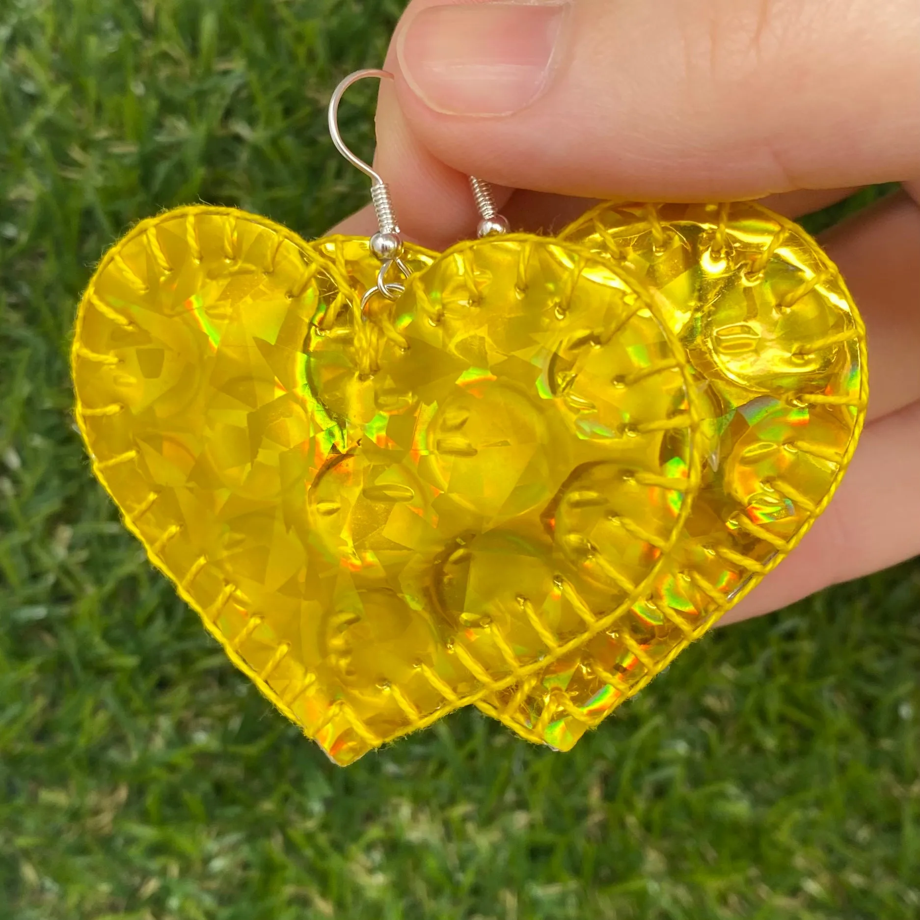 Holographic heart earrings