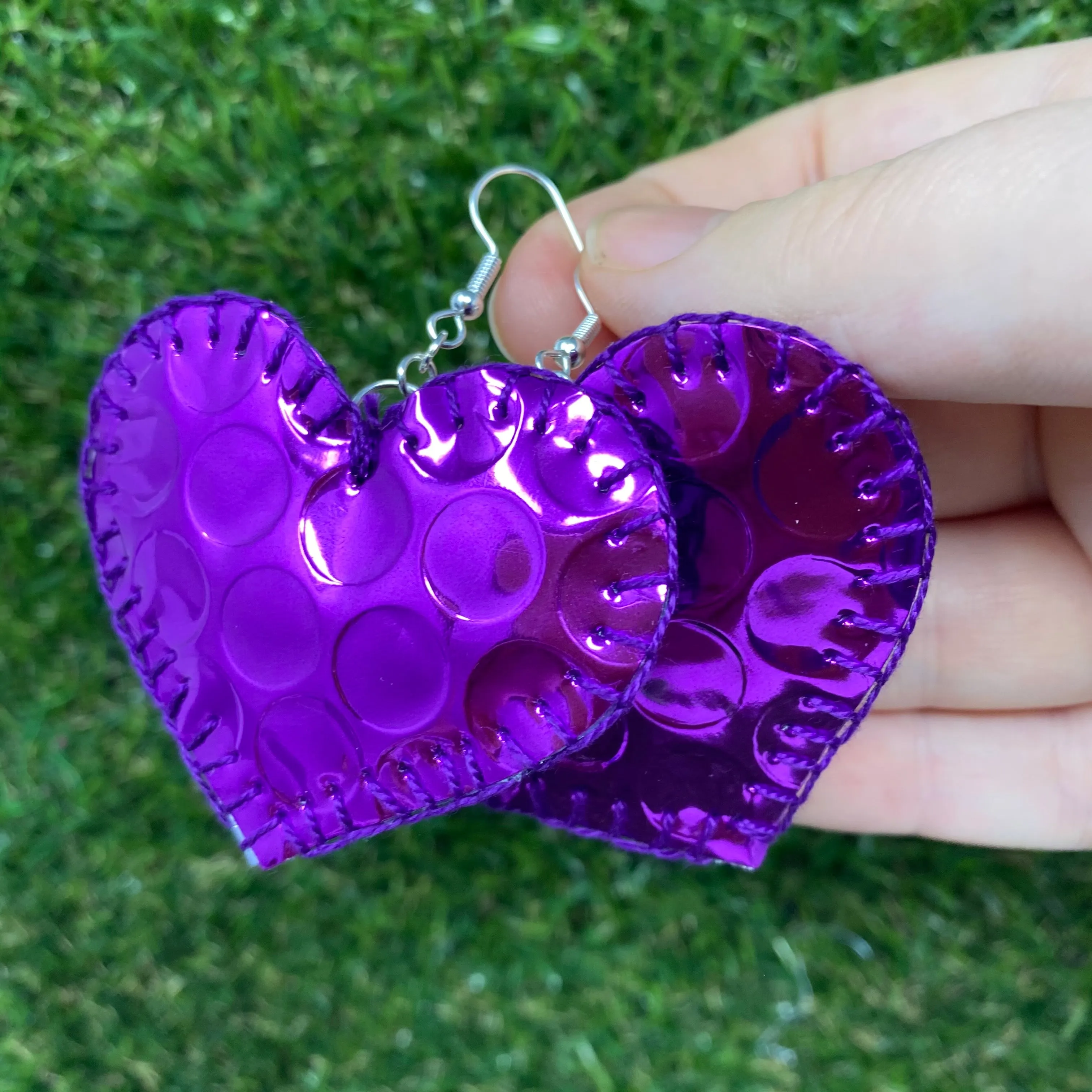 Holographic heart earrings