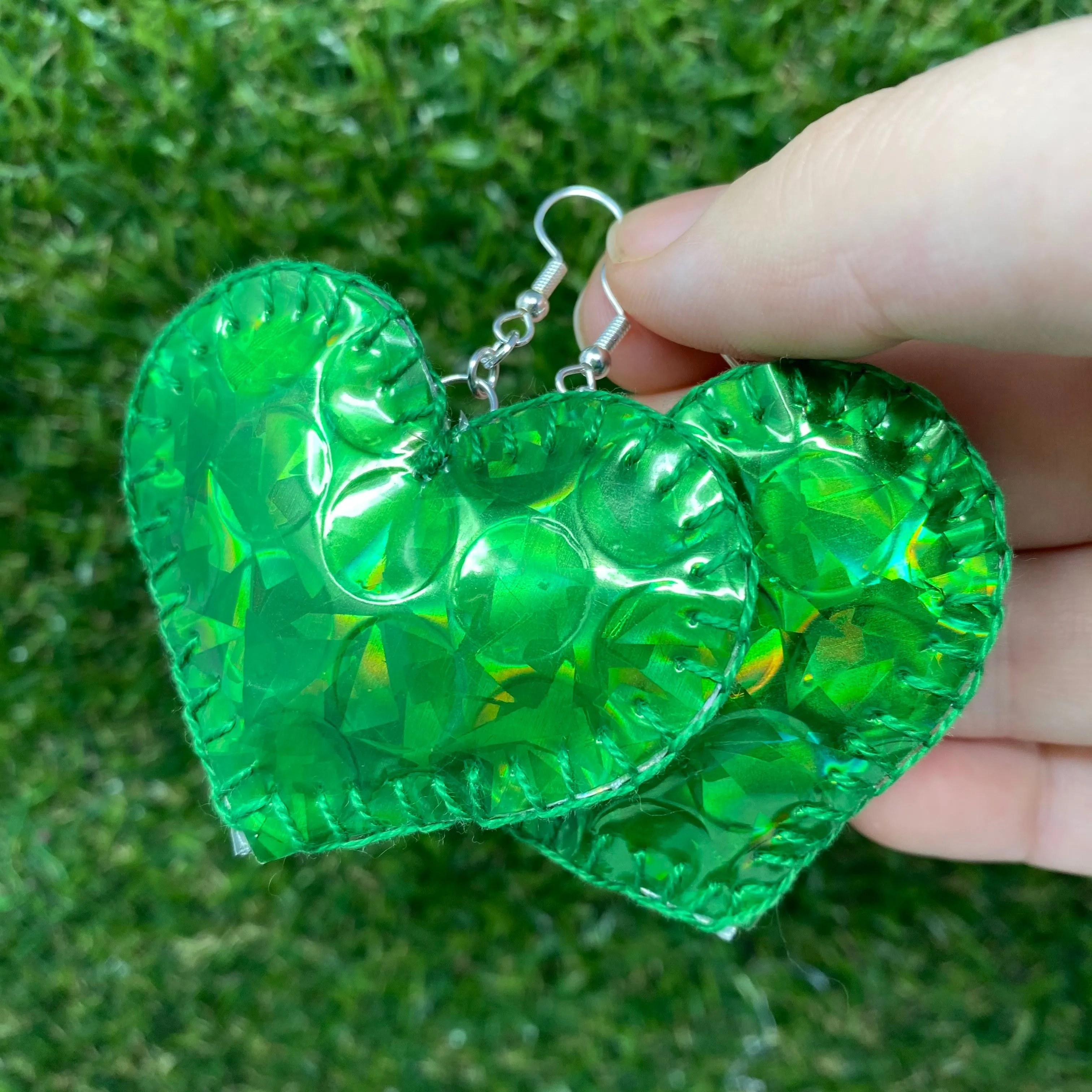 Holographic heart earrings