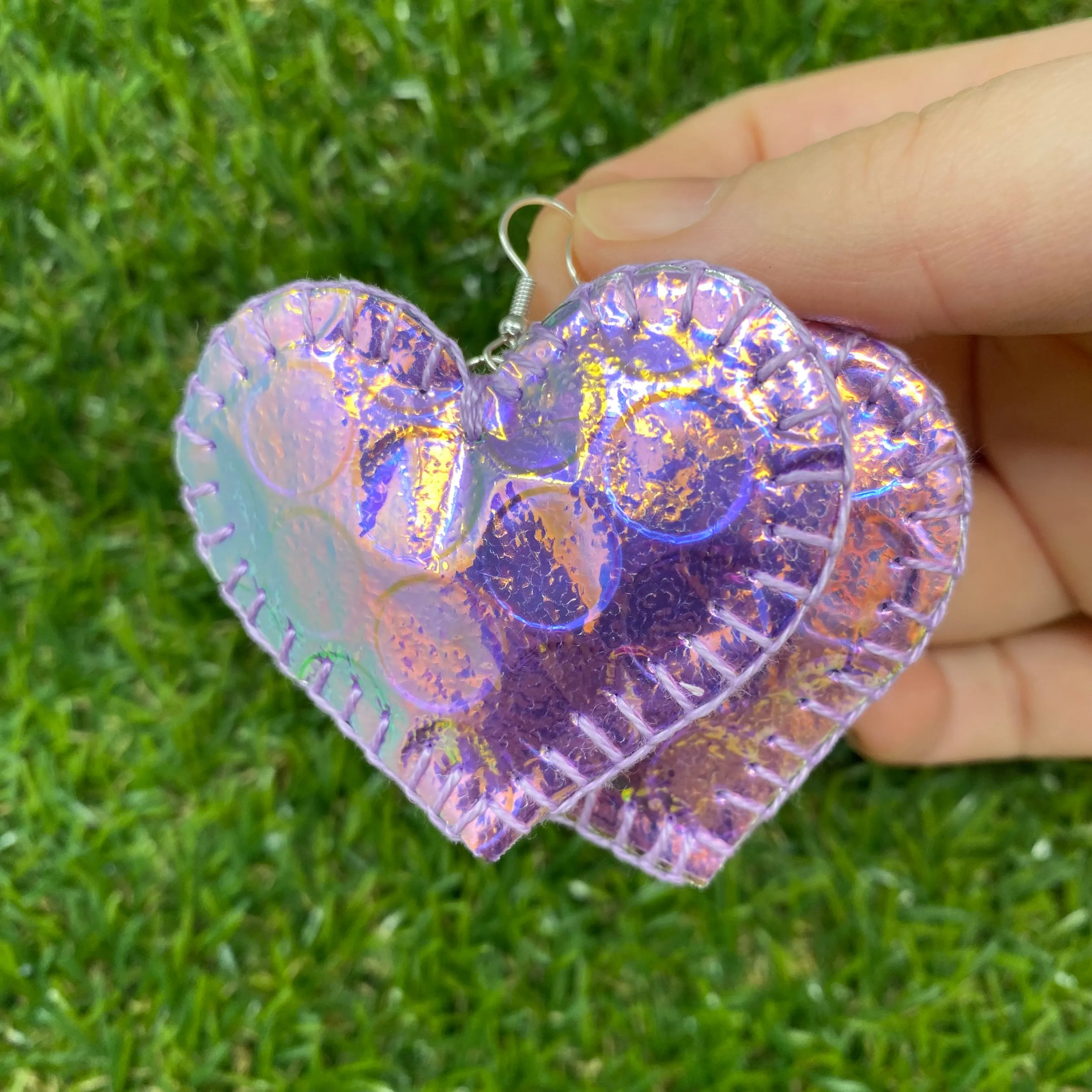 Holographic heart earrings