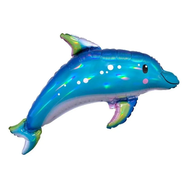 Holographic Iridescent Dolphin SuperShape Foil Balloon Multicoloured