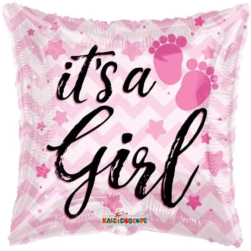It's a Girl Footprints Holographic Balloon