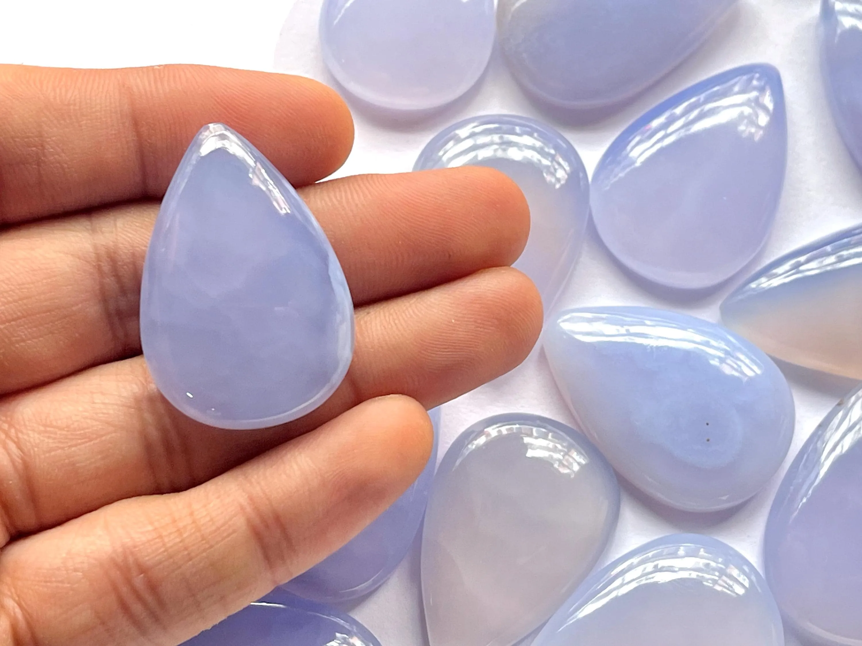 Natural Blue Chalcedony Pear Shape Cabochon