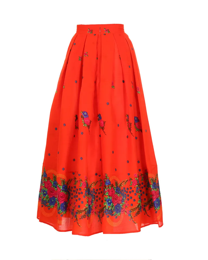 Orange Long pleated Skirt