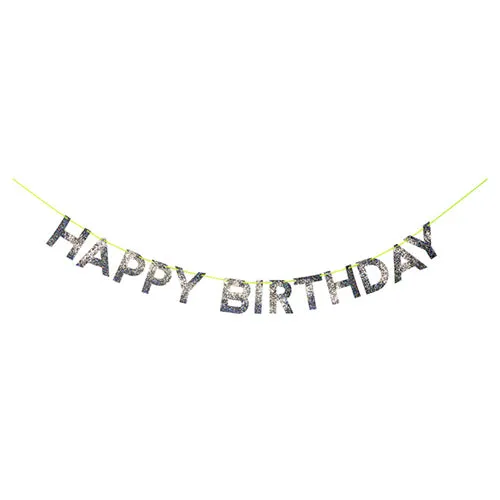 Silver Glitter Happy Birthday Banner