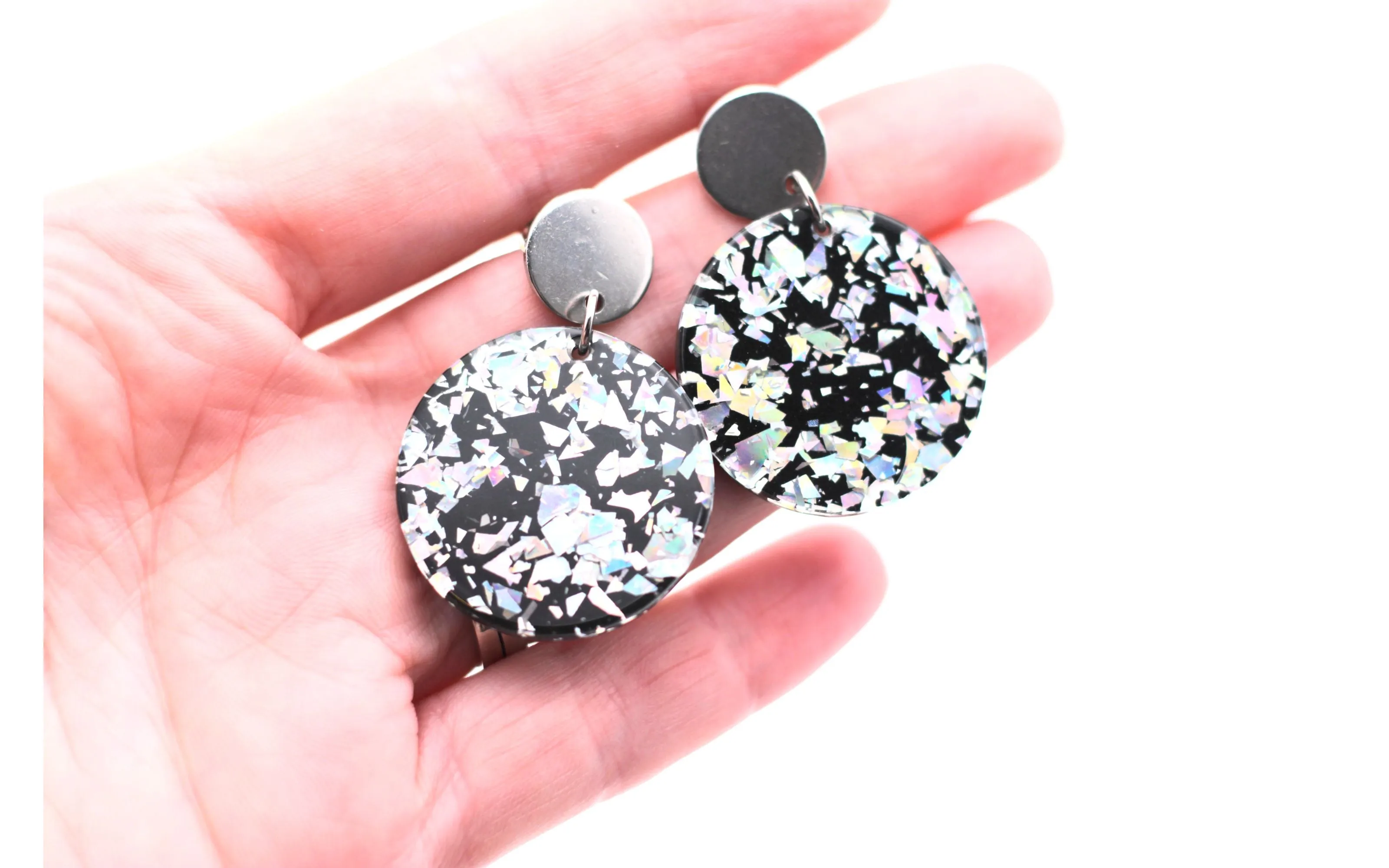 Silver Holographic Dangle Earrings