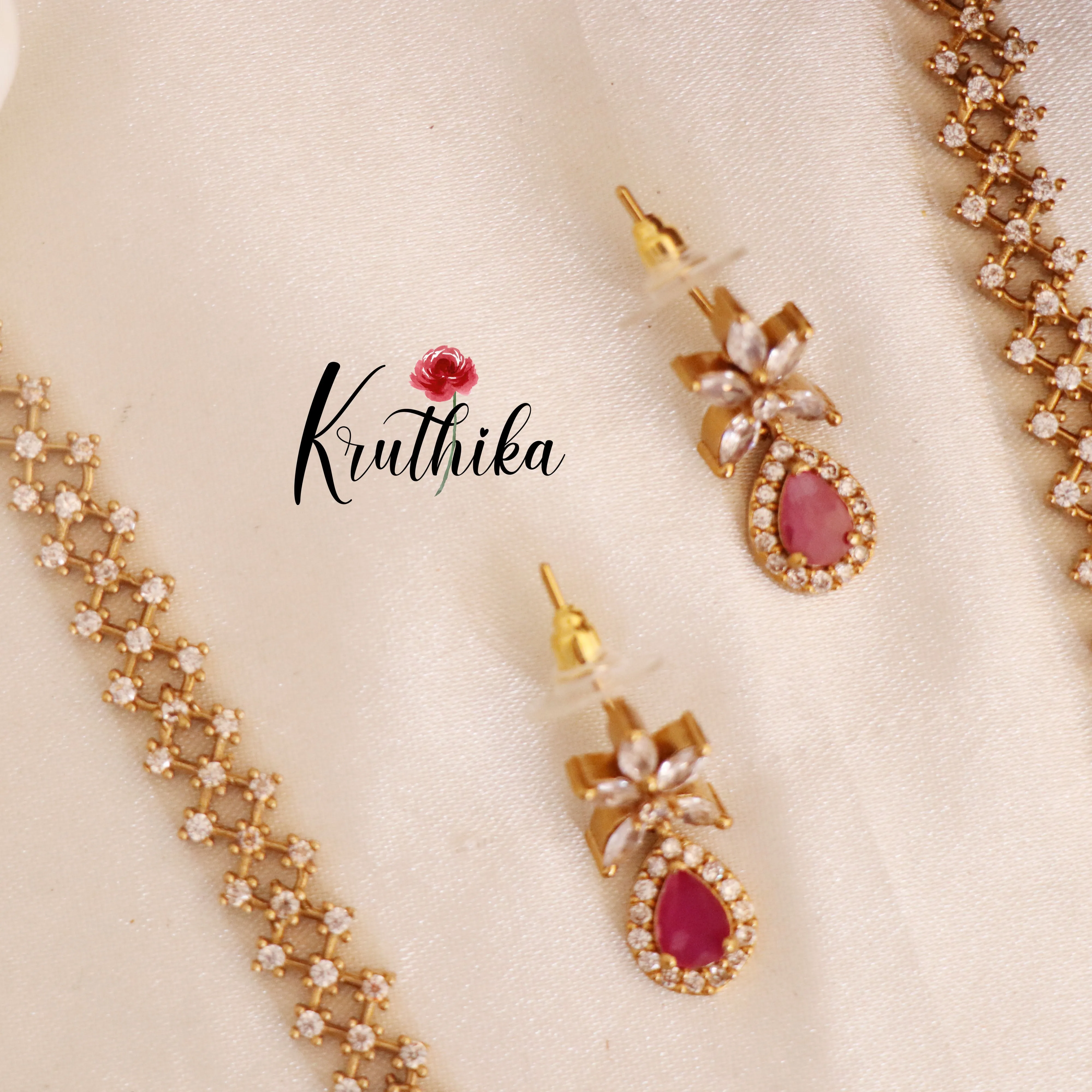 Simple & Pretty AD Necklace with earrings NC1786 (two color options)