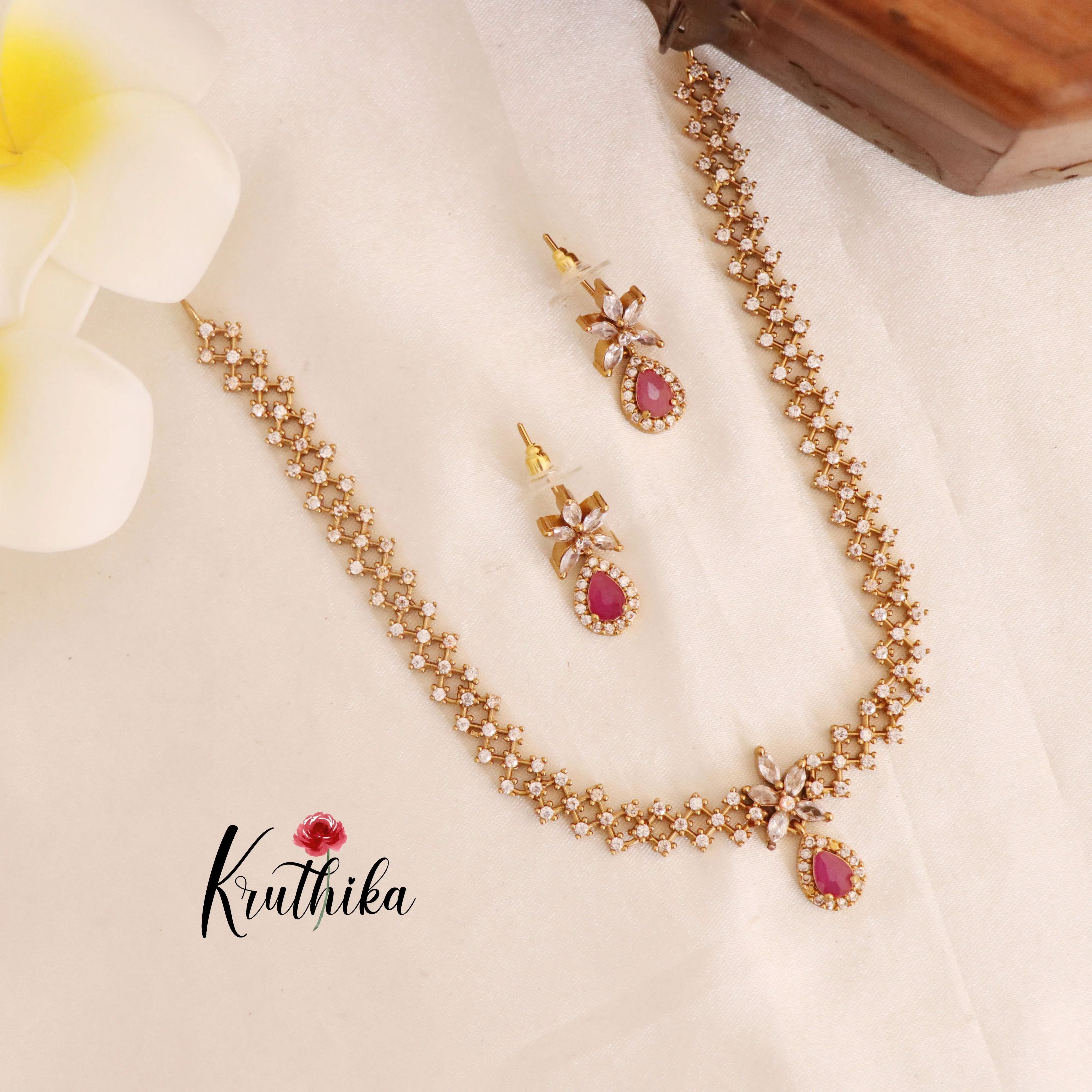 Simple & Pretty AD Necklace with earrings NC1786 (two color options)