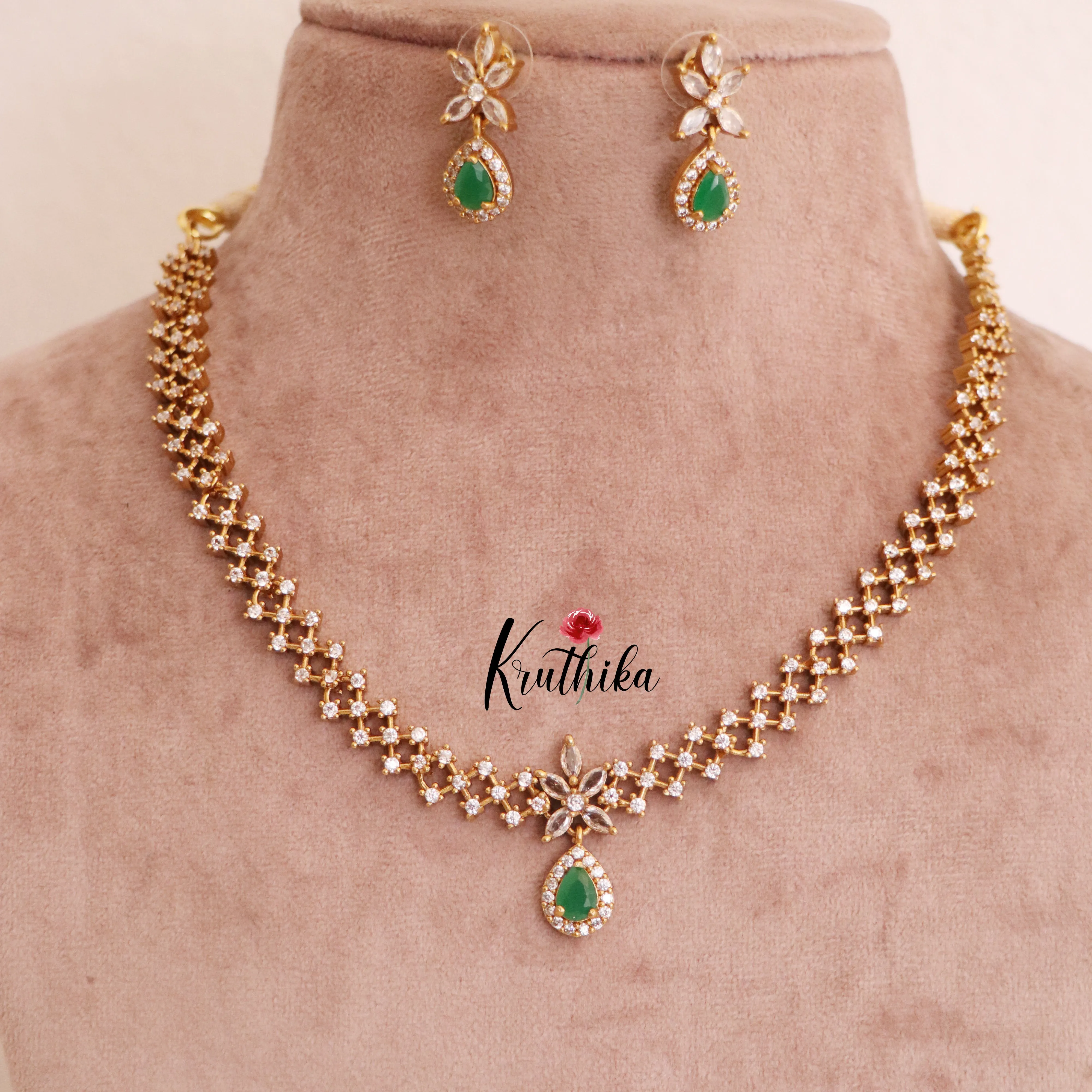 Simple & Pretty AD Necklace with earrings NC1786 (two color options)