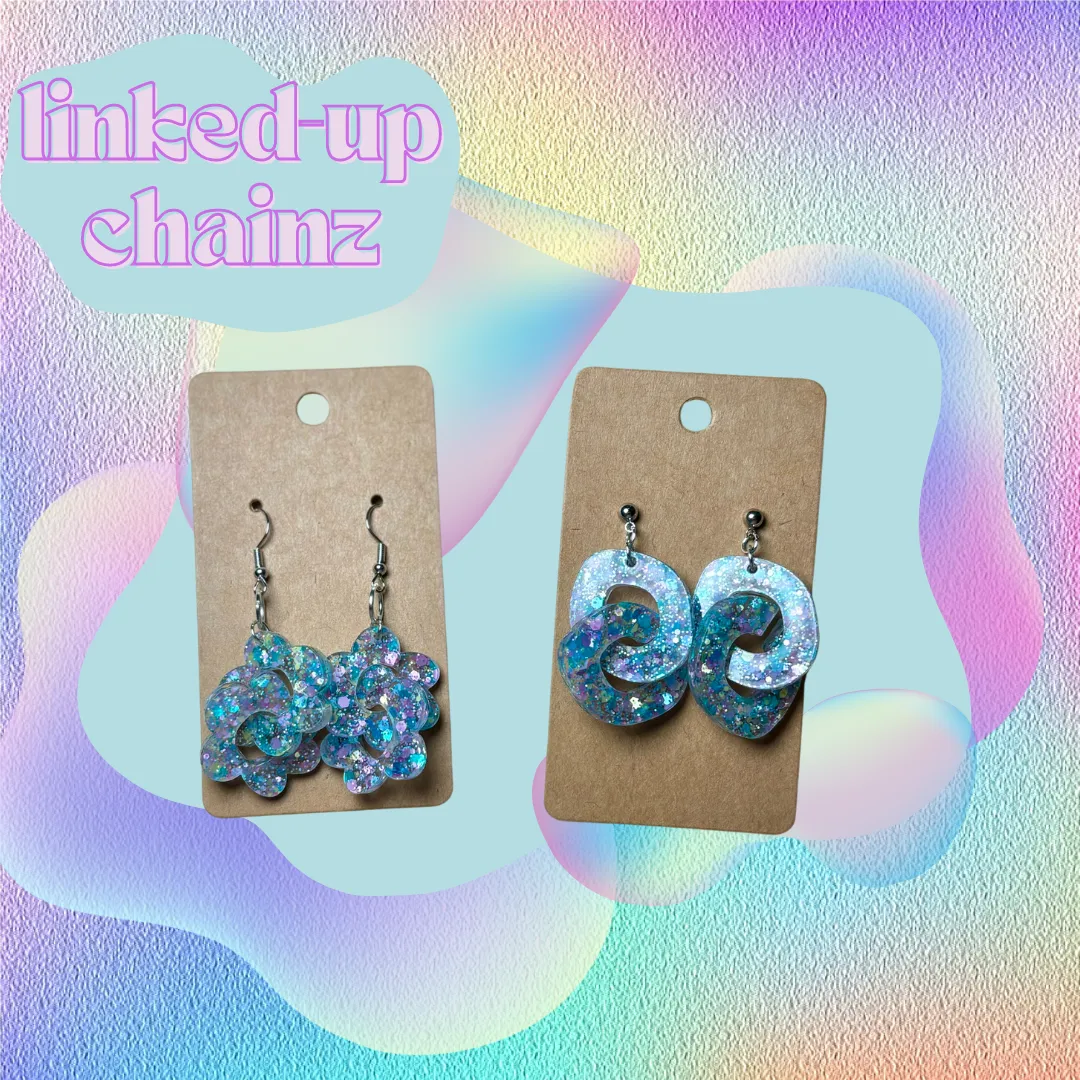 “Whimsy Daisy Confetti” Speciality Acrylic - Linked Chain Earrings