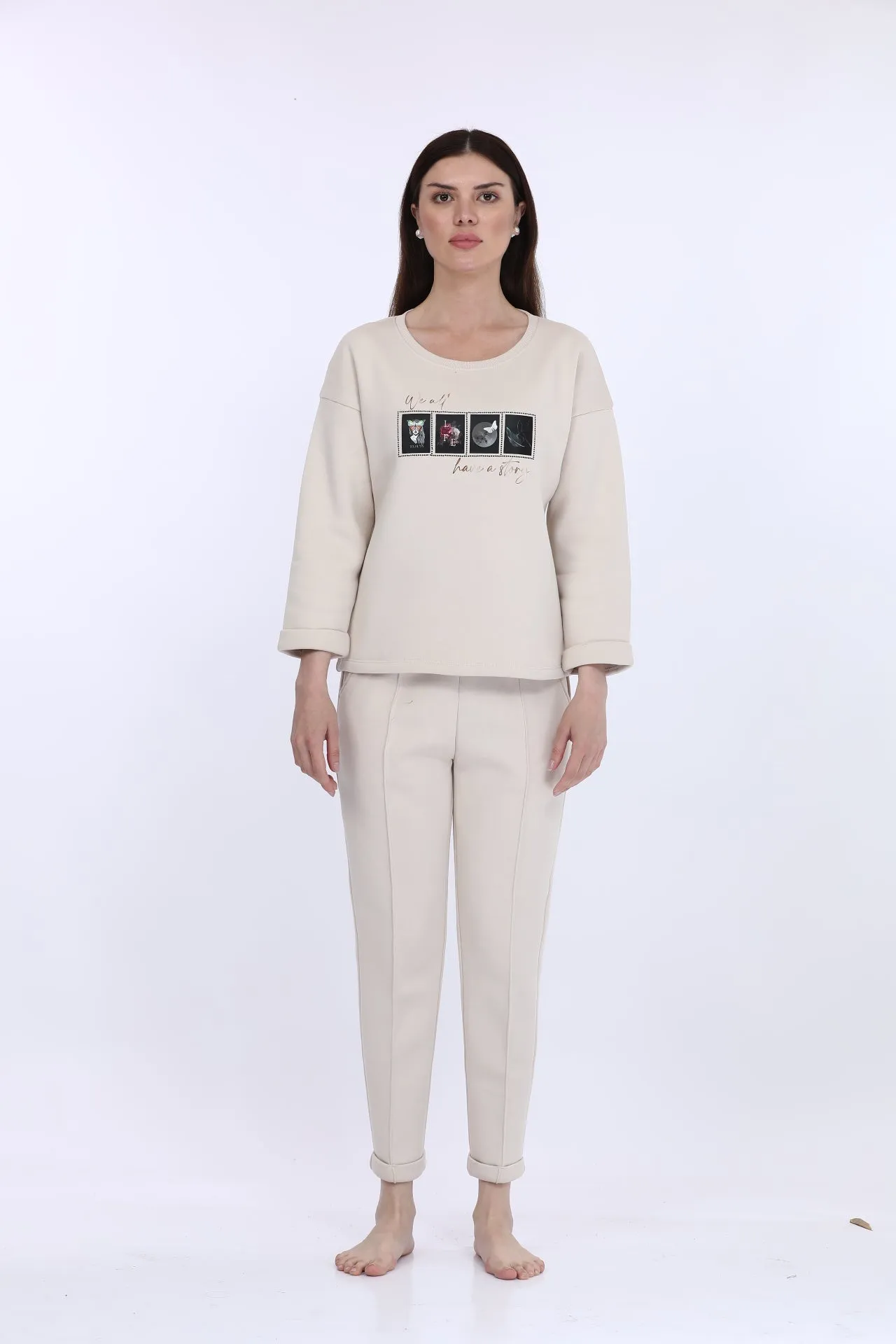 White Fleece Full Sleeve LS Track Suit