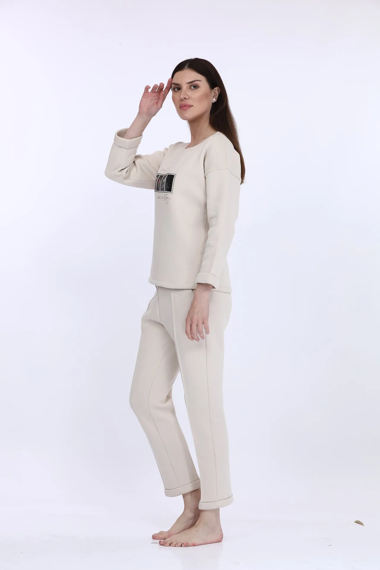 White Fleece Full Sleeve LS Track Suit