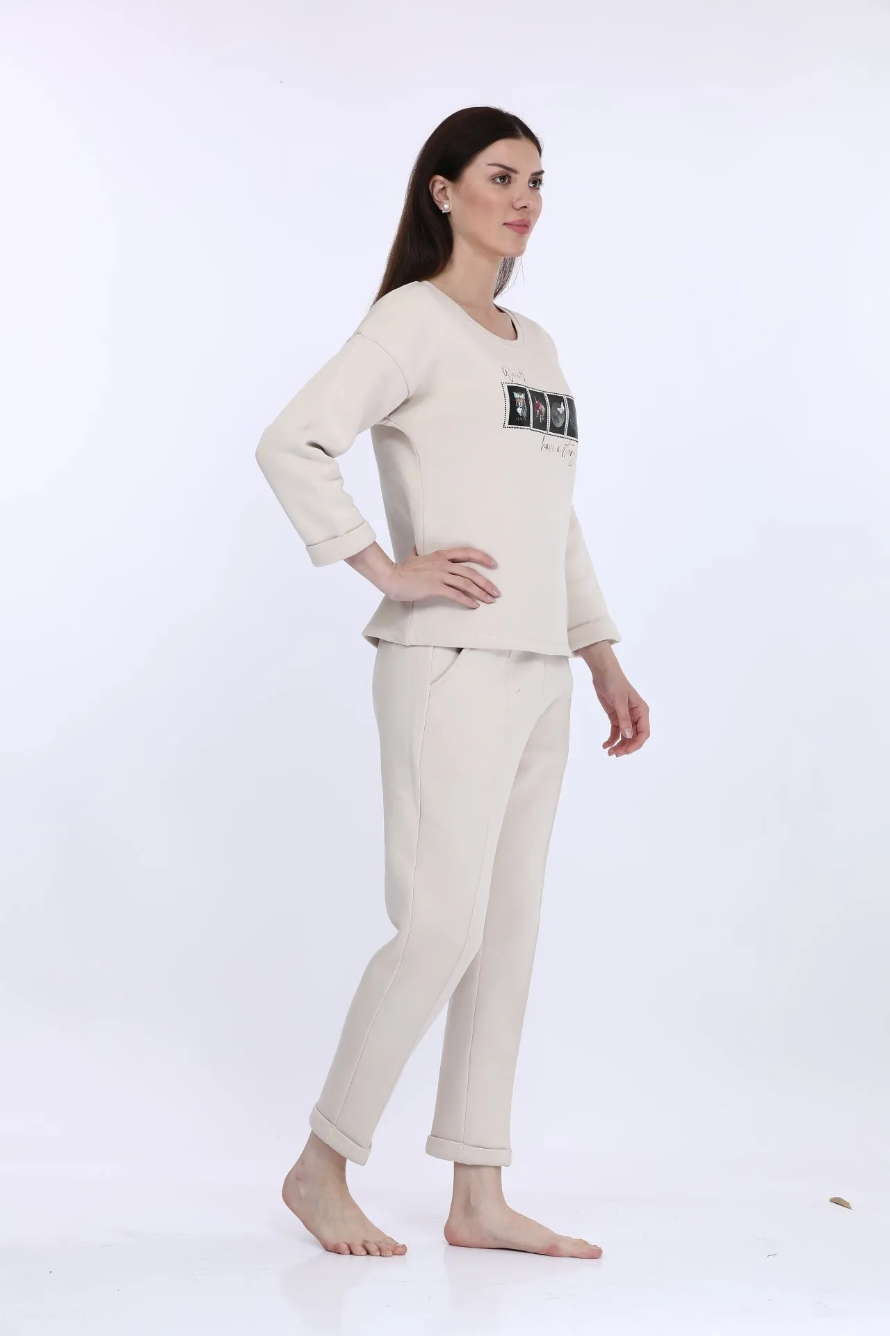 White Fleece Full Sleeve LS Track Suit
