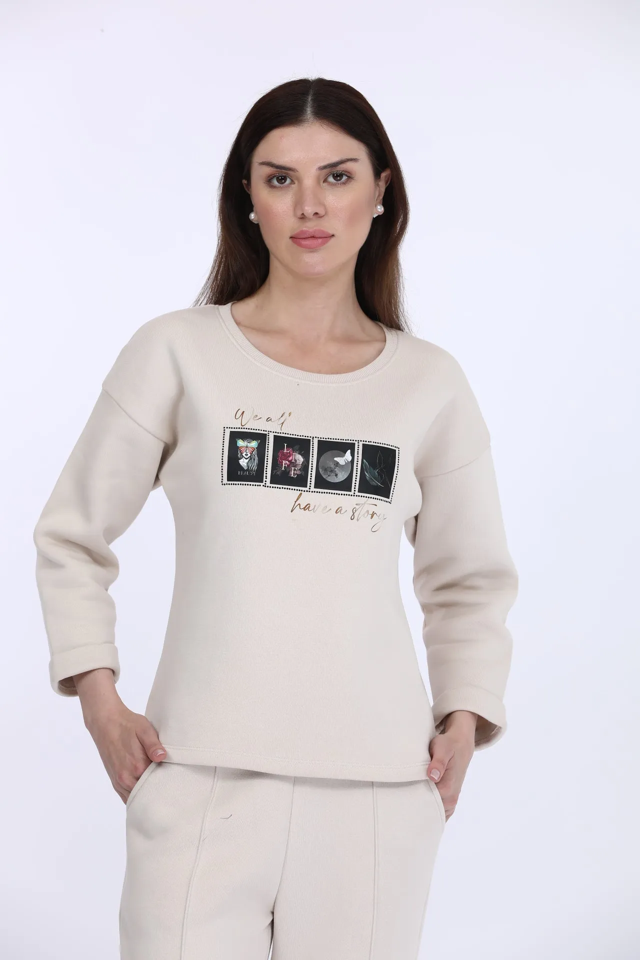 White Fleece Full Sleeve LS Track Suit