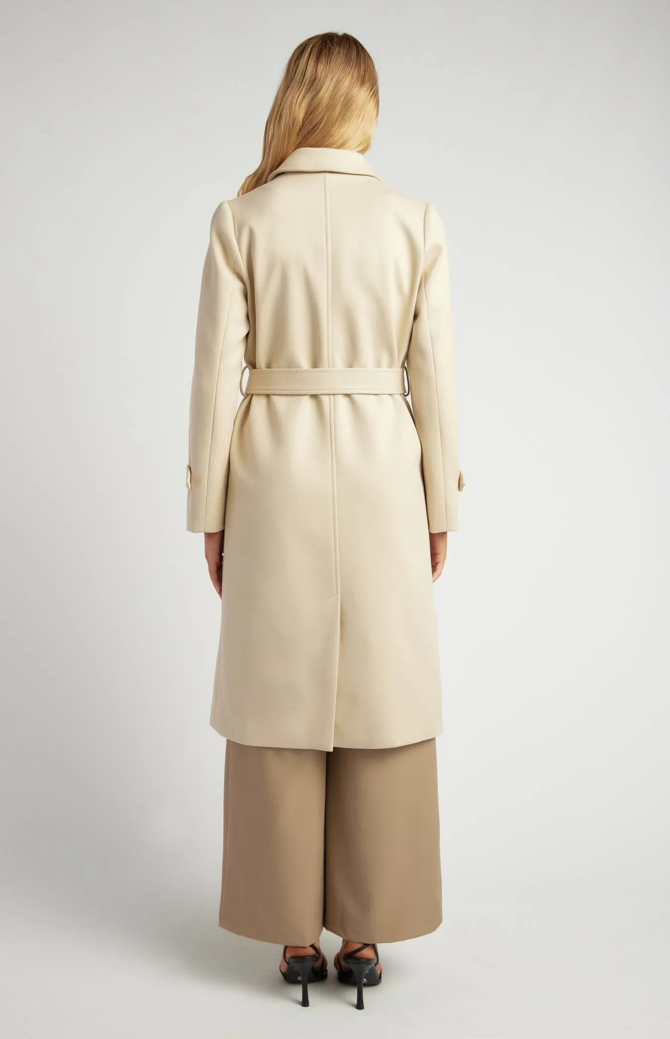 Wynn Double Breasted Longline Coat - Almond
