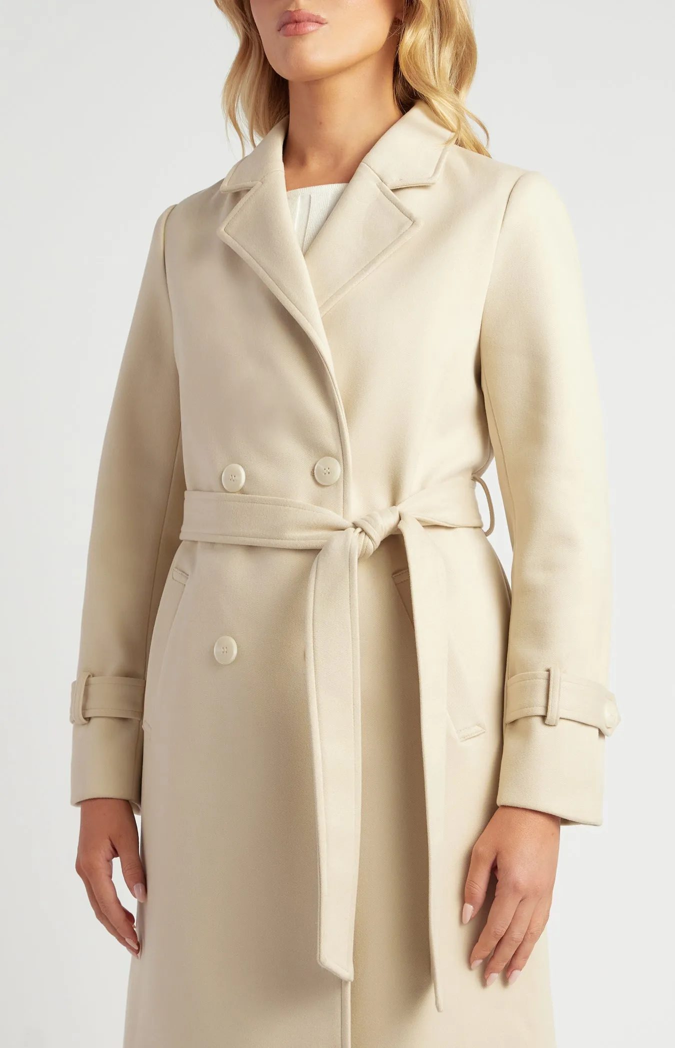 Wynn Double Breasted Longline Coat - Almond