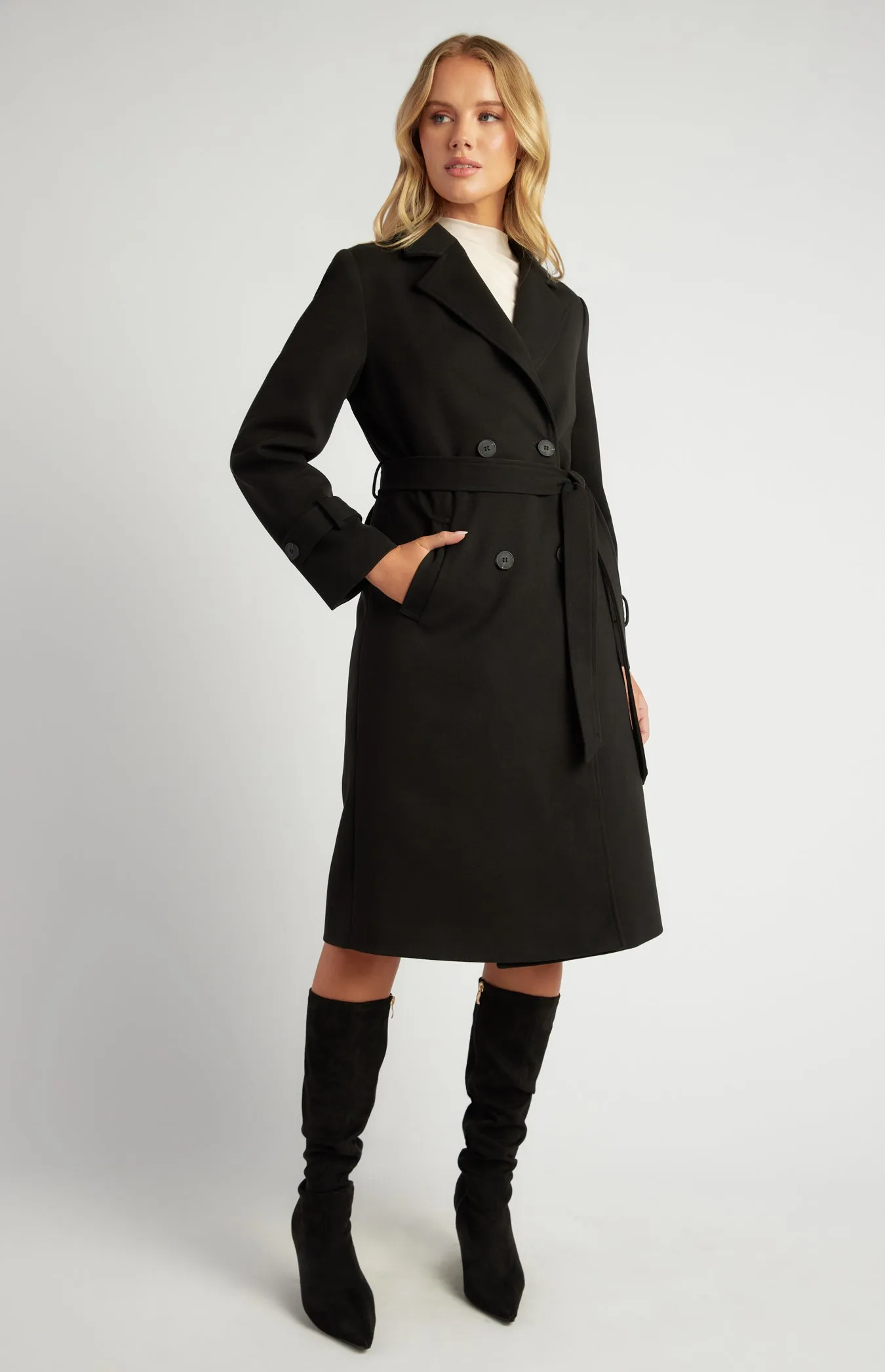 Wynn Double Breasted Longline Coat - Black