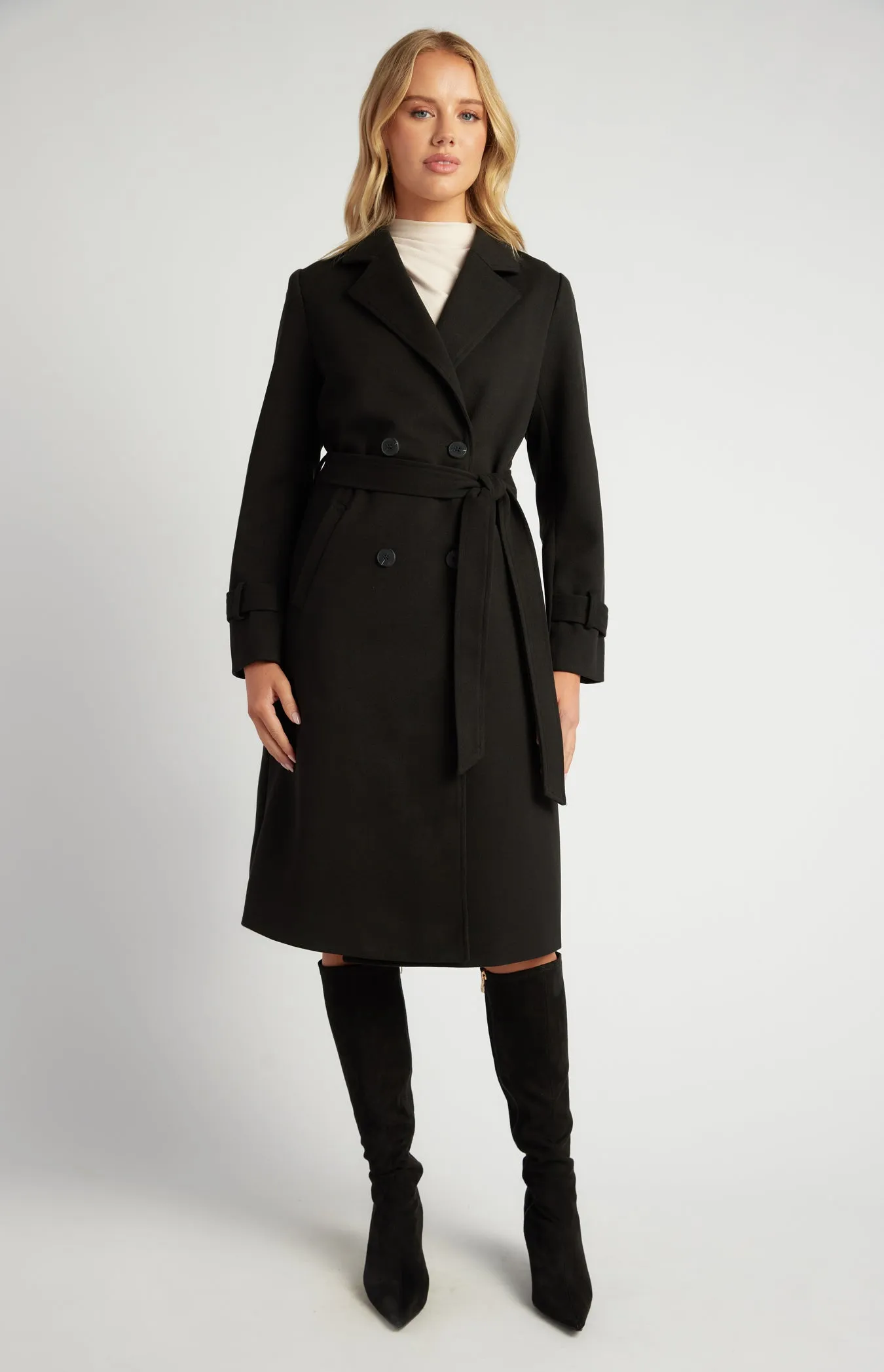 Wynn Double Breasted Longline Coat - Black