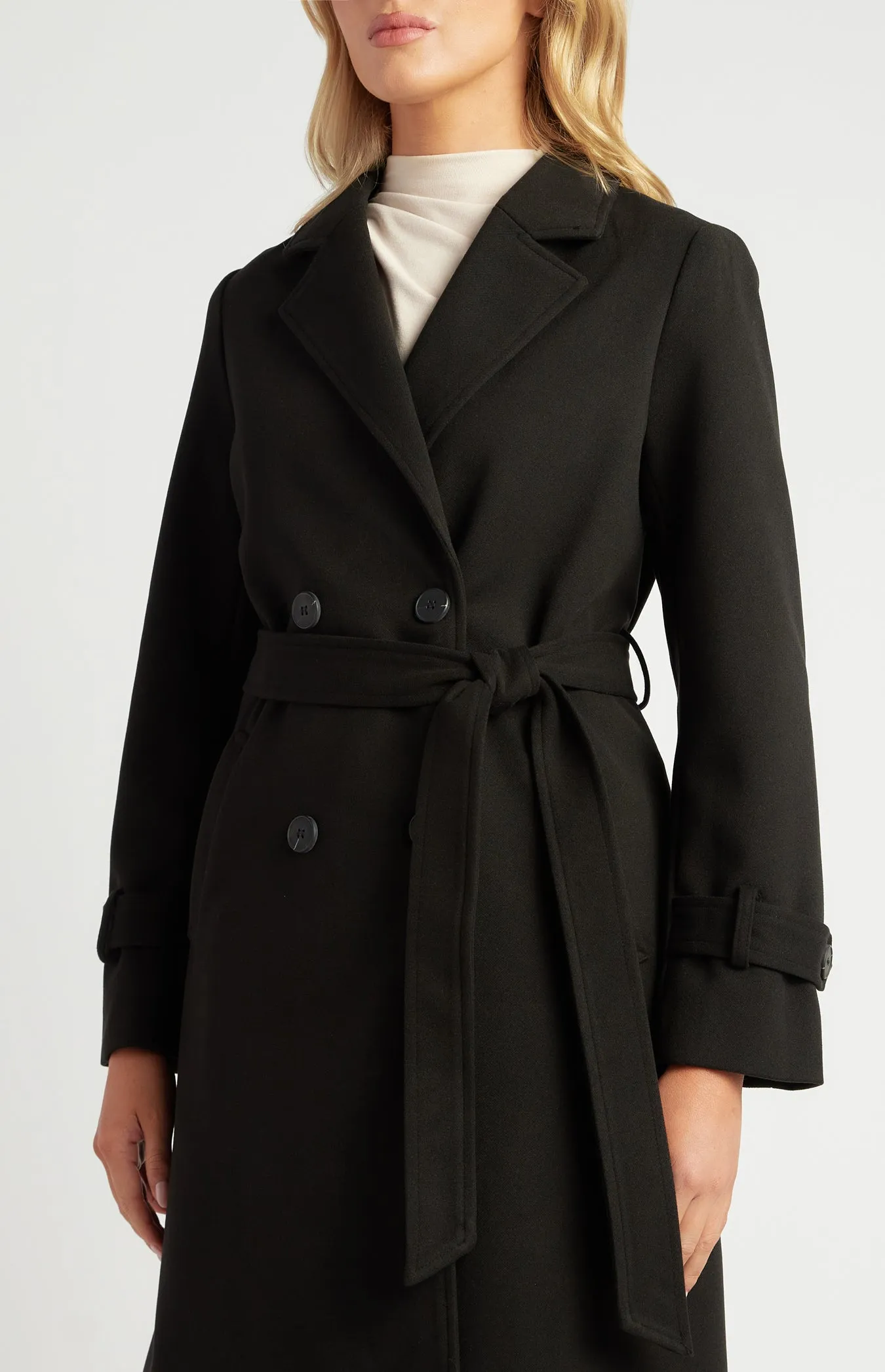 Wynn Double Breasted Longline Coat - Black